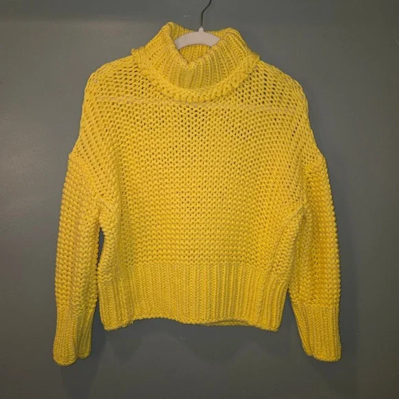 Free People Women's My Only Sunshine Sweater Chunky Knit Turtleneck, Yellow - Picture 1 of 9